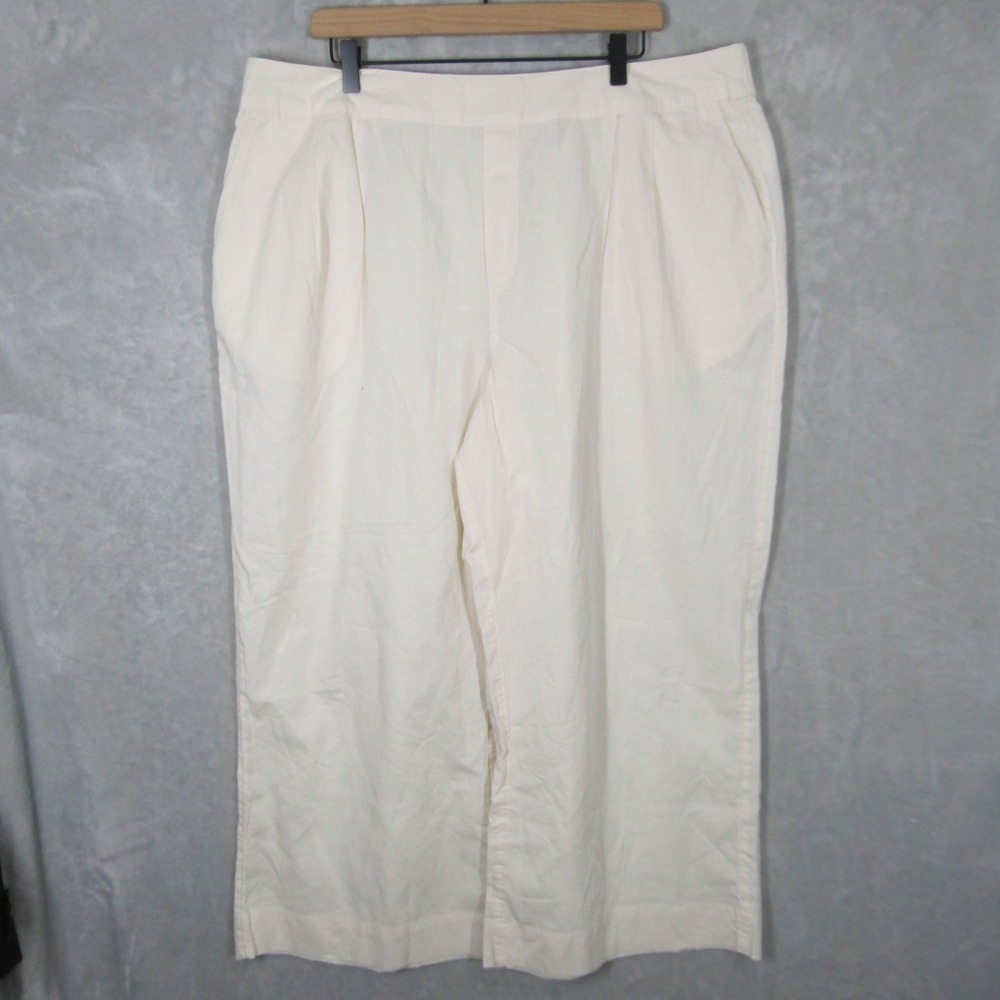 Pact Pants Linen Blend Wide Leg XXL Women's Cropped Cream Light Flowy